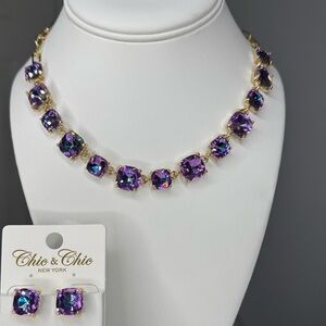 Gorgeous Purple Cushion Cut Stone Necklace and Earring Set